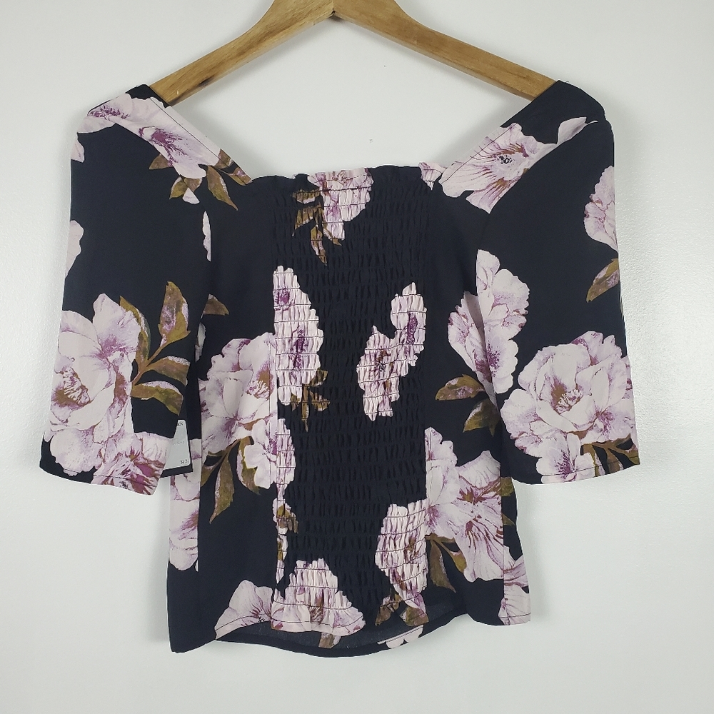 Free Press NWT floral top square neck, smocked, XS - Picture 2 of 8